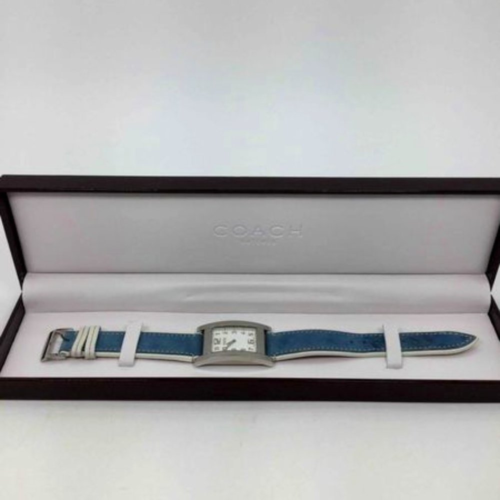 NIB Coach Blue Suede Band Square Dial Watch